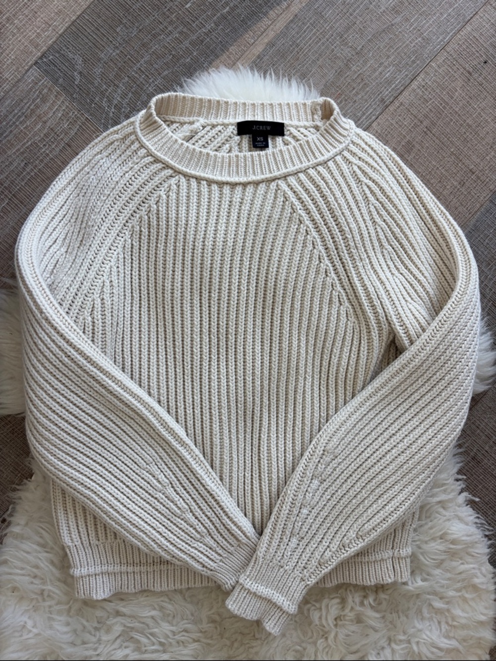 J. Crew Cream Chunky Ribbed Crewneck Sweater